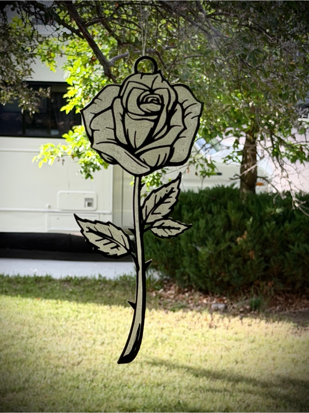 Long Stemmed Rose Suncatcher, Color Your Own Staned Window Decor Handmade